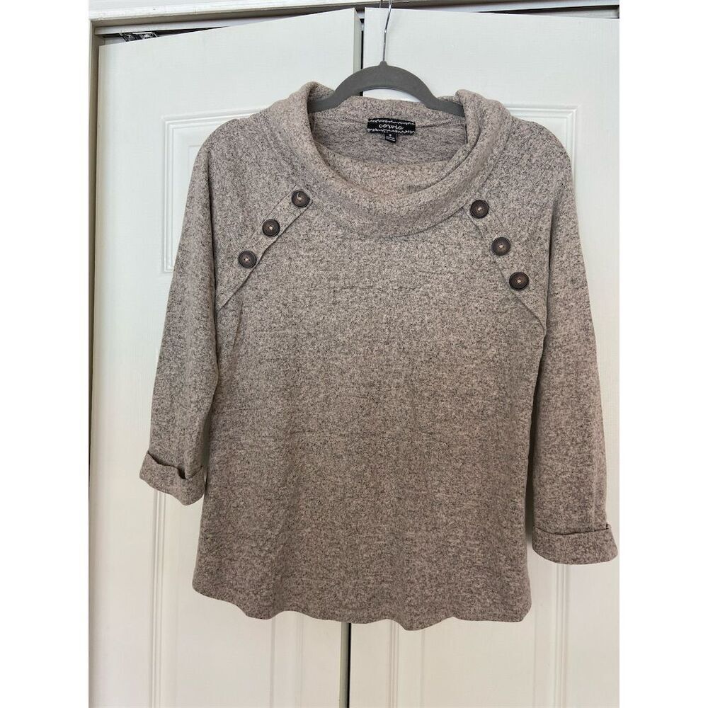 Women's Gray Cowl Neck Sweater with Button Detail Size S